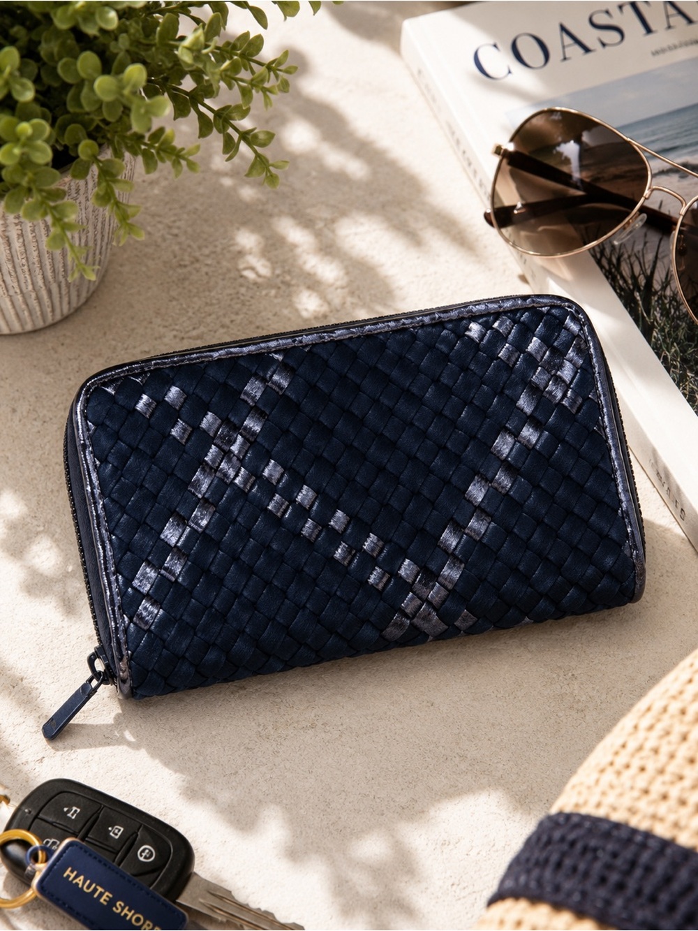 Haute Shore Cash Pacific Navy Woven Zip Around Wallet NWT